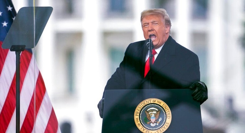 In this Jan. 6, 2021, file photo, President Donald Trump speaks during a rally protesting the electoral college certification of Joe Biden as President in Washington.