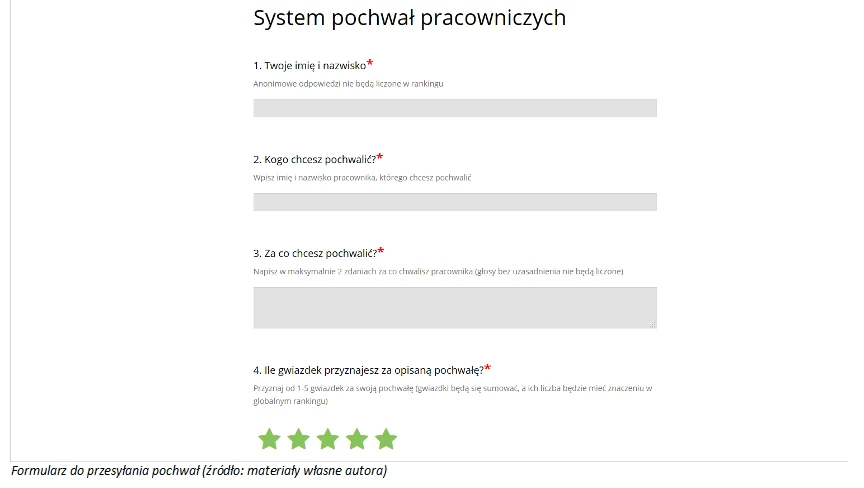 Formularz systemu pochwał