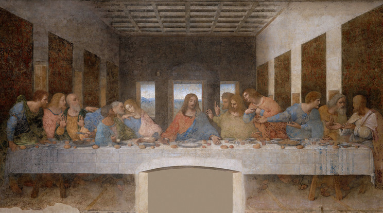 Leonardo falfestménye az utolsó vacsoráról. 12 apostol+Jézus=13-an az asztalnál