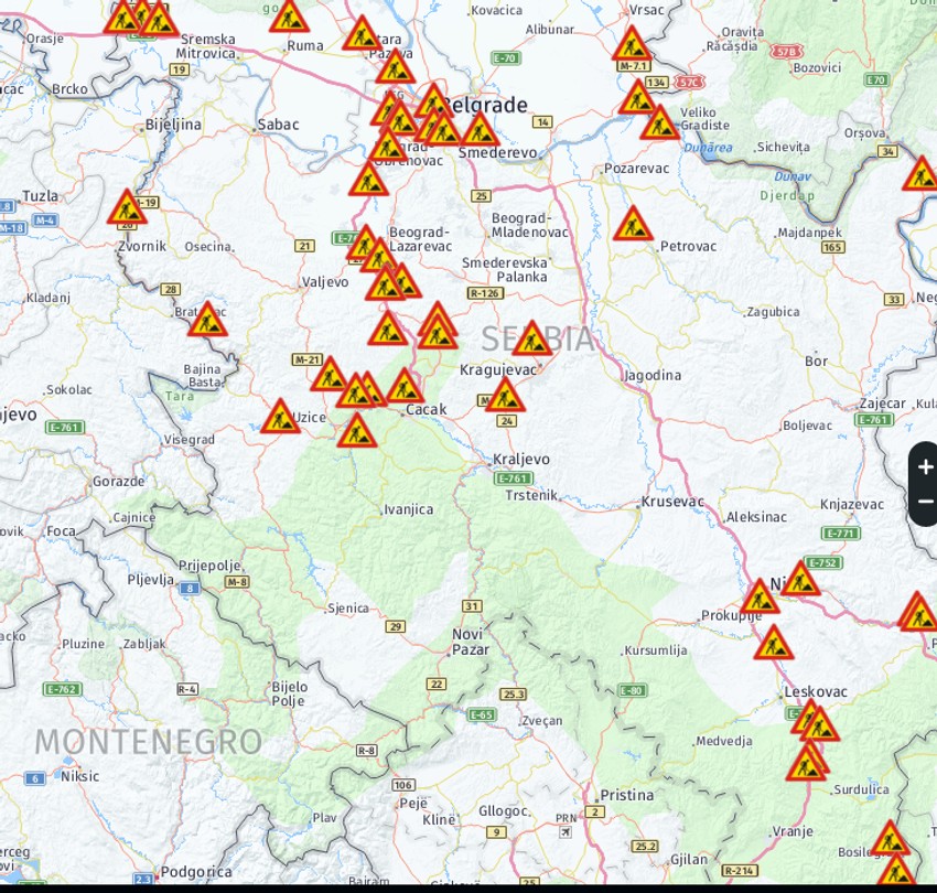 Mesta na kojima su trenutno radovi na putevima