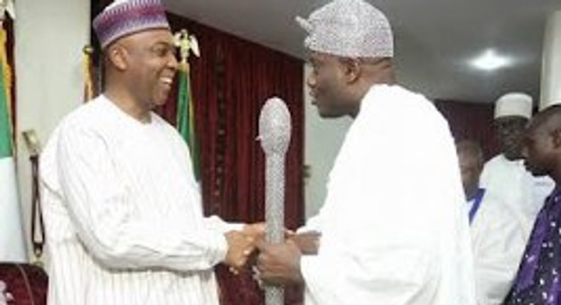 Ooni of Ife, Oba Adeyeye Ogunwusi visits Senate President, Bukola Saraki in Abuja on Wednesday, February 17, 2016.