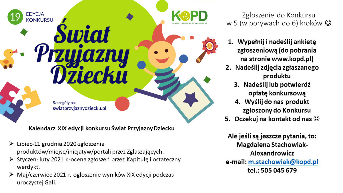 Nasze pociechy coraz więcej czasu spędzają przed ekranem, poddając się wirtualnej rozrywce oraz edukacji online. Komitet Ochrony Praw Dziecka już po raz 19 rusza z wyjątkowym konkursem „Świat Przyjazny Dziecku”, w którym wyróżni produkty i miejsca mające pozytywny wpływ na bezpieczny rozwój dzieci chroniący przed uzależnieniem internetowym.