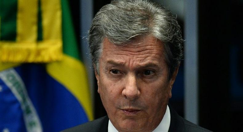 Brazilian senator and former president (1990-1992), Fernando Collor de Mello, speaks during the Senate's debate impeachment trial against Brazil's suspended president Dilma Rousseff at the National Congress in Brasilia