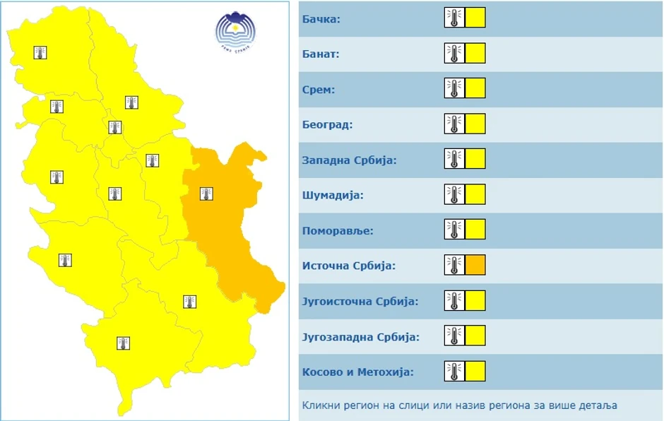 Meteoalarm za ponedeljak, 23. jun
