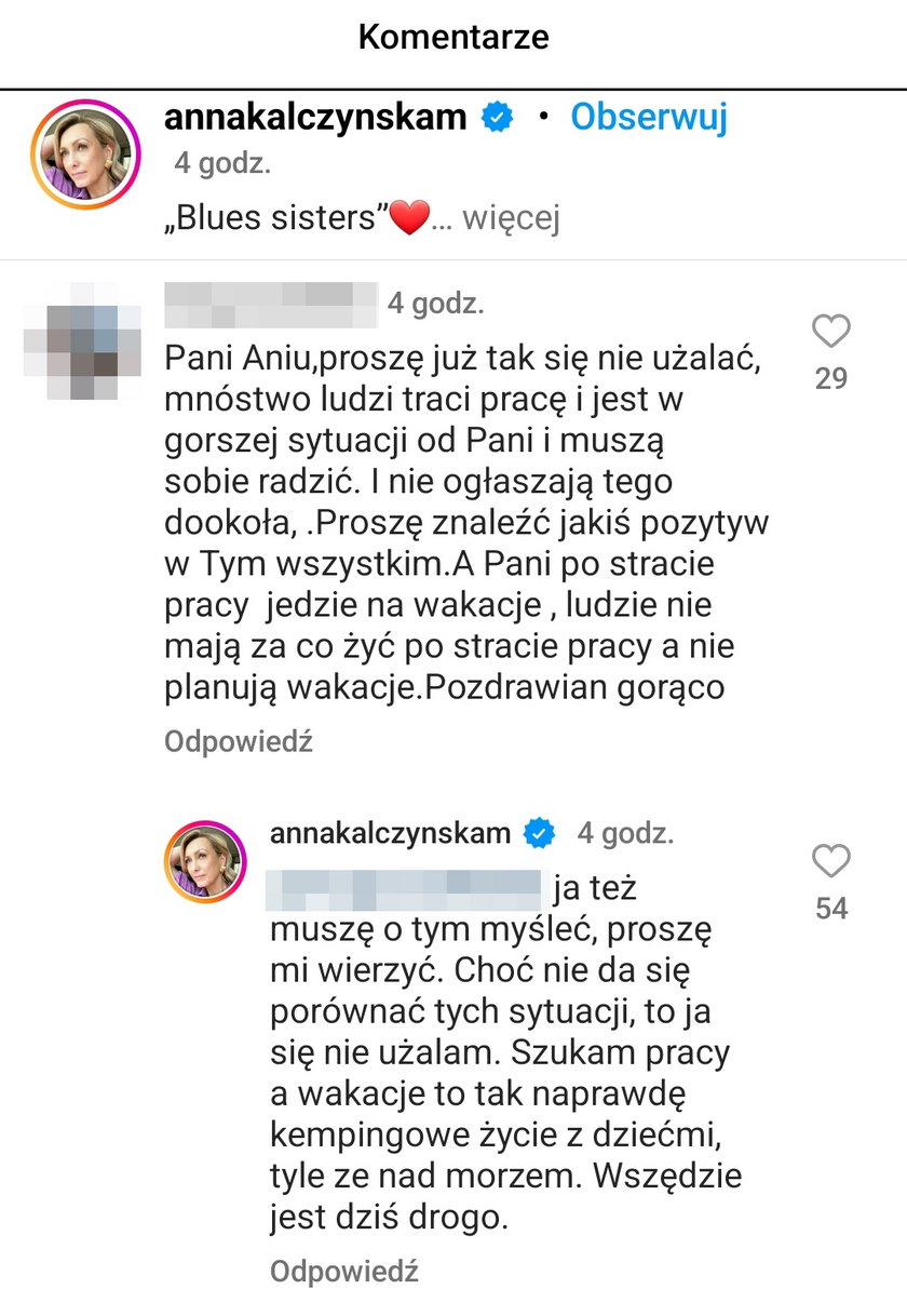 Anna Kalczyńska odpowiedziała na komentarz internautki. 
