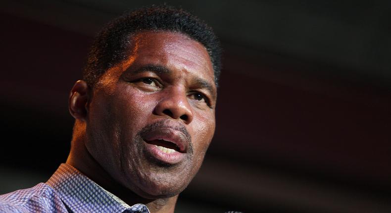 Herschel Walker, GOP candidate for the US Senate for Georgia, speaks at a primary watch party May 23, 2022, at the Foundry restaurant in Athens, Georgia..