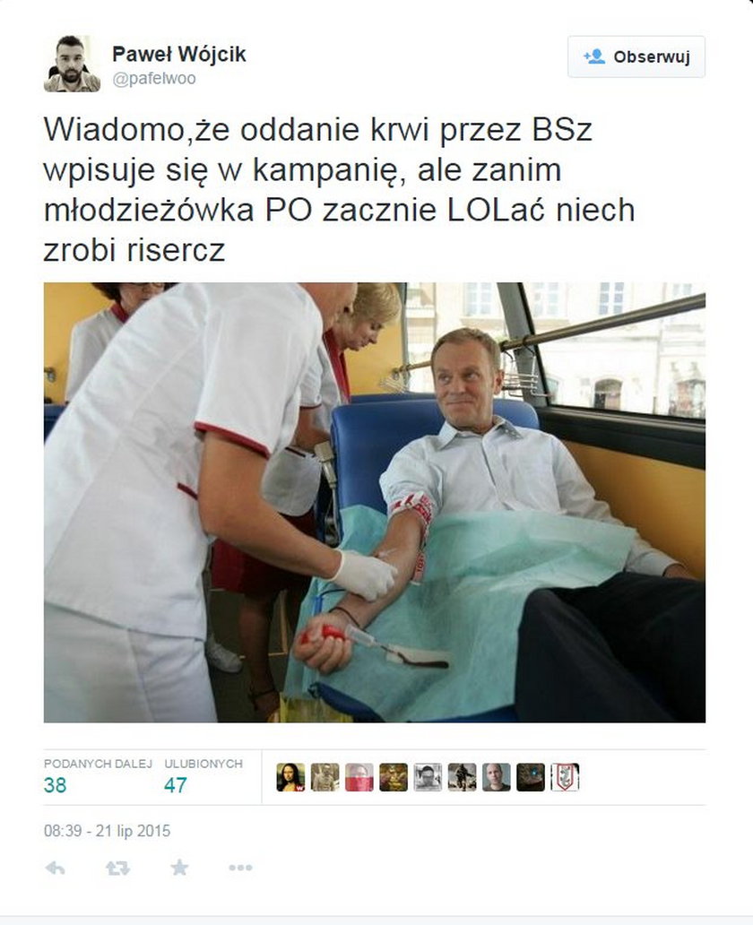 Donald Tusk oddaje krew