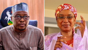 PDP's Ahmadu Fintiri (left) and APC's Senator Aishatu 'Binani' Dahiru (right) were frontrunners for the Adamawa governor's seat in 2023.