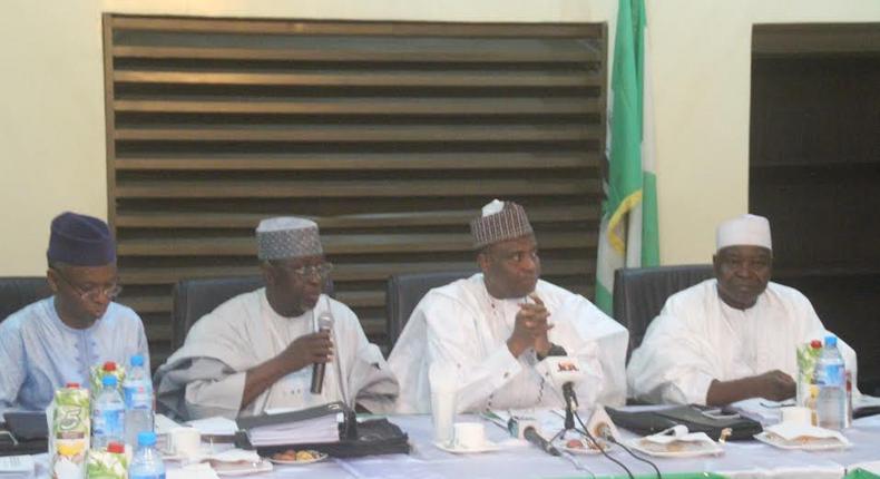 L-R: Governor Nasir El-Rufai of Kaduna, Umar Tanko Almakura of Nasarawa, Aminu Waziri Tambuwal of Sokoto and Deputy Governor of Plateau State, Sonni Tyoden, at the inaugural meeting of Northern Governors Forum/Northern Traditional Leaders Council's committee on restructuring of Nigerian federation in Kaduna.