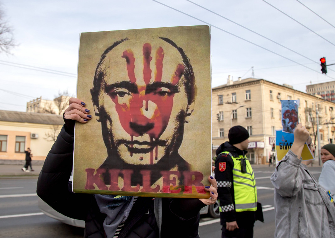 Wizerunek Władimira Putina na proteście antywojennym w Mołdawii