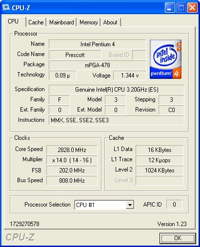 Pentium 4 2,8 GHz Prescott
