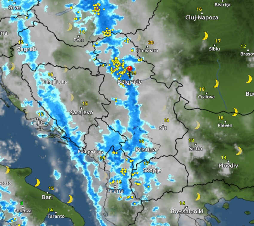 Nevreme u 21 sat iznad Srbije