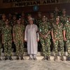 Minister of Defence, Alhaji Mohammed Badaru, inspecting guard of honour during operational visit.