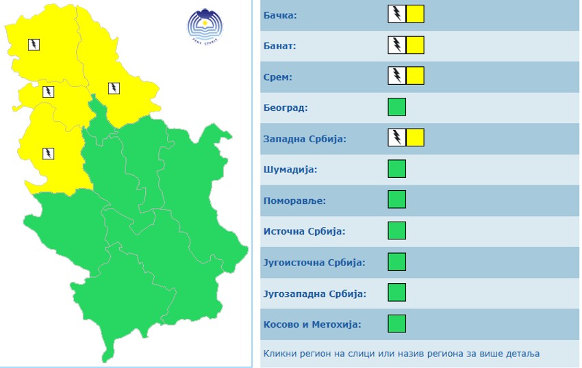 I sutra na snazi žuti meteoalarm u Srbiji