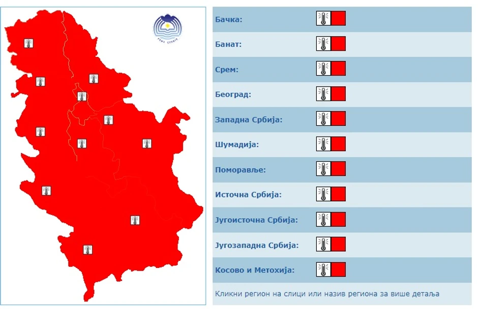 Meteoalarm za utorak