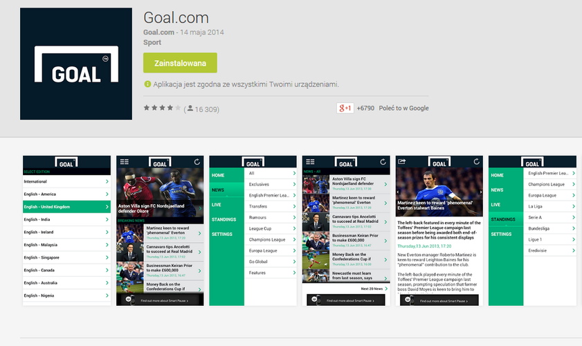 <b>Goal</b>
<br><br>
Goal.com to bodaj najsłynniejszy serwis poświęcony piłce nożnej. Jeśli poza suchymi faktami, statystykami i liczbami interesuje nas również futbolowa publicystyka na wysokim poziomie, to zdecydowanie warto dać szansę mobilnej aplikacji przygotowanej przez twórców serwisu.
