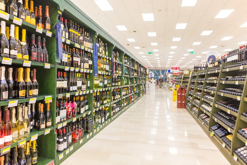 ITALY, MILAN- MAY 11, 2016: Shelves in Lidl store. Lidl is a global discount supermarket chain