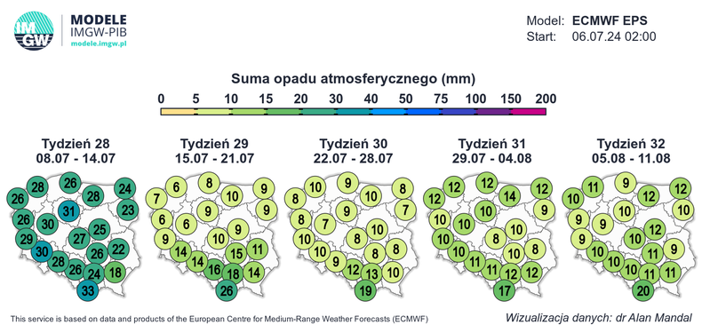 Prognoza opadów w Polsce w kolejnych tygodniach