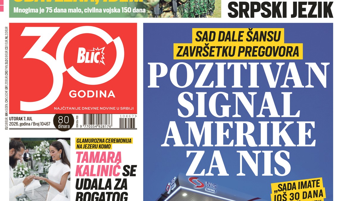 Blic naslovna strana za 7.7.