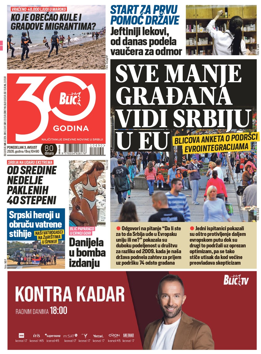 Blic naslovna strana za 3.8.