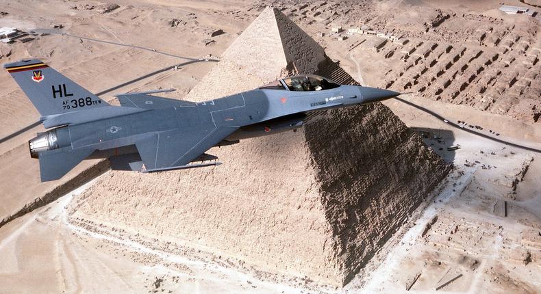 A US F-16 over Egypt during exercise Bright Star in November 1981.US Defense Department/Staff Sgt. Bill Thompson