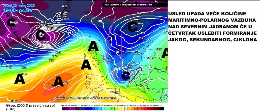 Mapa formiranja jakog sekundarnog ciklona 