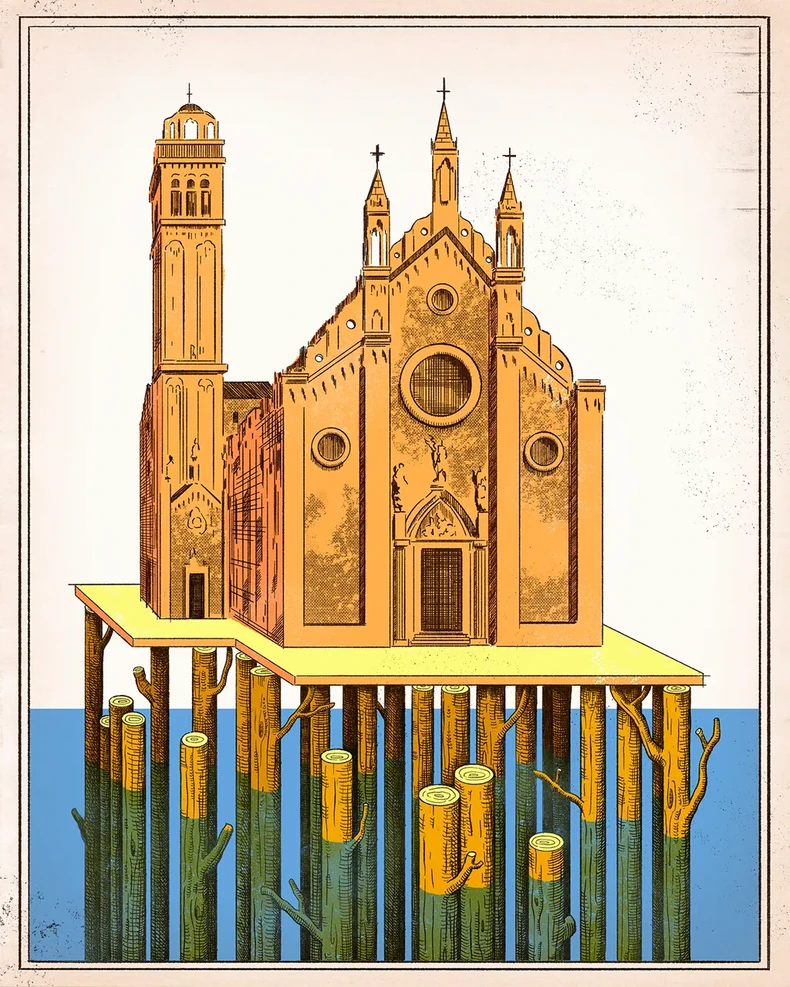 Drveni stubovi se polako raspadaju jer ih napadaju bakterije | Foto: Emmanuel Lafont/BBC