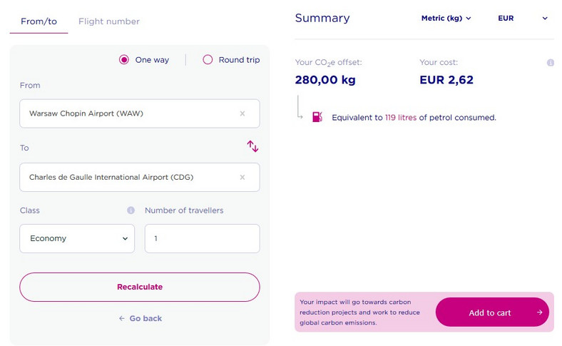 Kalkulator na stronie Wizz Air