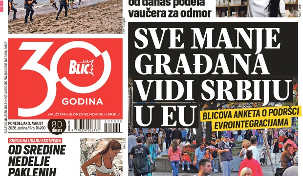 Blic naslovna strana za 3.8.