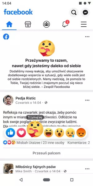 Reakcja &quot;care&quot; na Facebooku (wersja mobile)