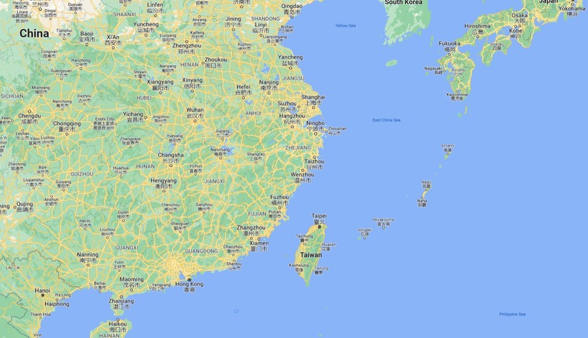 Kina i Tajvan na mapi
