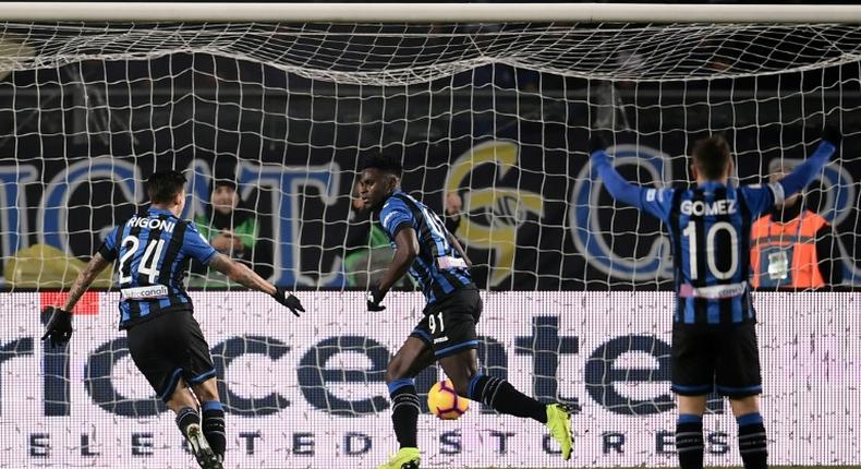 Atalanta's Colombian forward Duvan Zapata (C) scored after just 57 seconds in Bergamo.