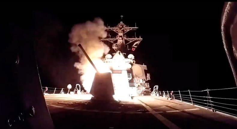 A missile launches from a US Navy warship in the Red Sea in February.US Central Command/Screengrab via X
