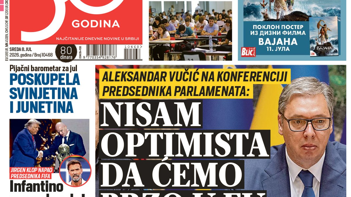 Blic naslovna strana za 8.7.