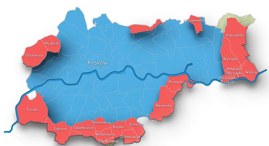 Granice miasta Krakowa w 1973 r.