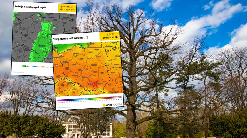 Wielkanoc ekstremalnie ciepła, ale pojawią się też ulewy i burze (mapy: meteologix.com)