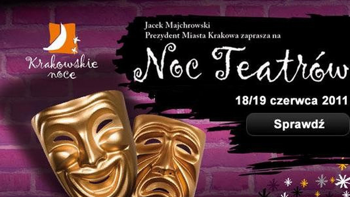 Jedenaście teatrów instytucjonalnych i ponad trzydzieści nieinstytucjonalnych grup teatralnych weźmie udział w tegorocznej 5. Krakowskiej Nocy Teatrów, która odbędzie się w nocy z soboty na niedzielę w Krakowie.