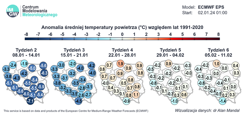 Najbliższe dwa tygodnie będą na ogół mroźne. Później powinno się ocieplić, ale nieznacznie