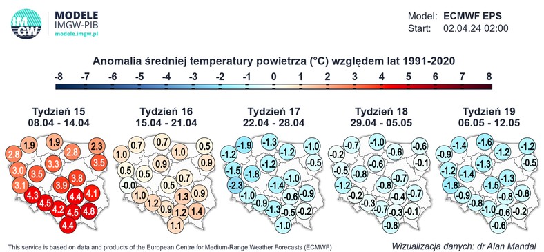 Anomalie temperatury w kolejnych tygodniach będą szybko spadać