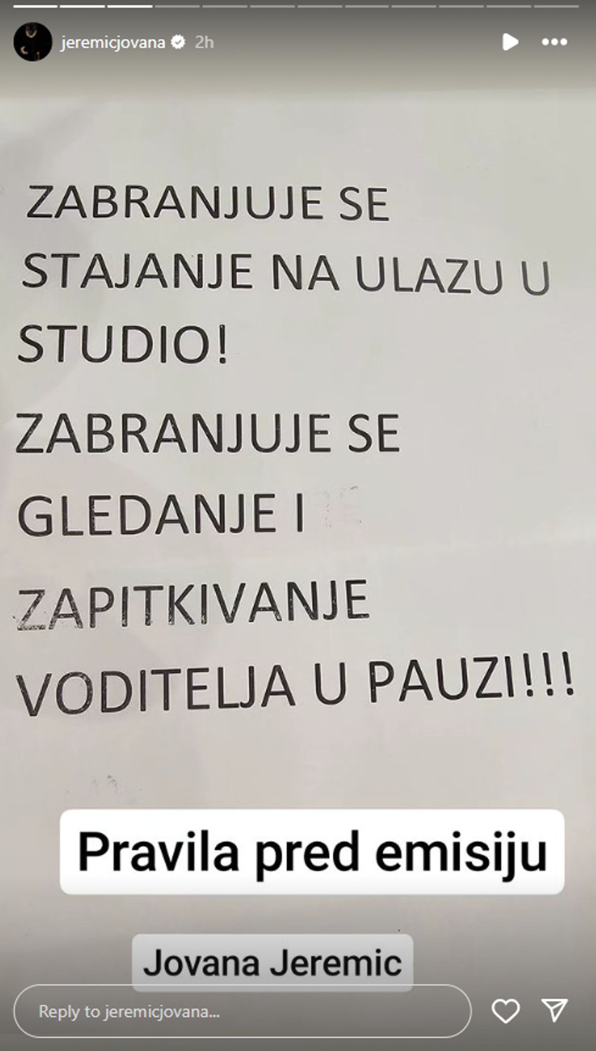 Jovana Jeremić pravila pred emisiju