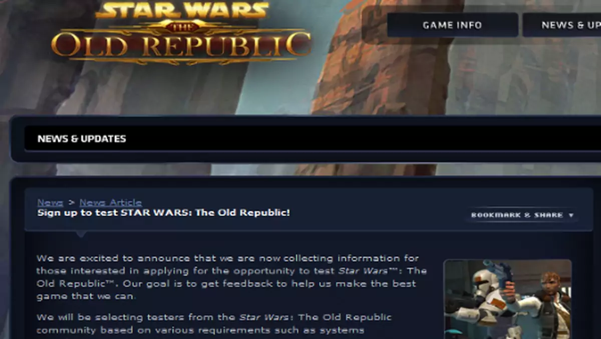 Ruszają zapisy do bety Star Wars: The Old Republic