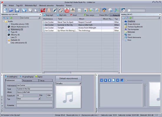 Główne okno programu do porządkowania muzyki - Zortam Mp3 Media Studio Pro