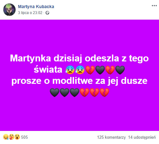 Martyna Kubacka z programu TTV nie żyje