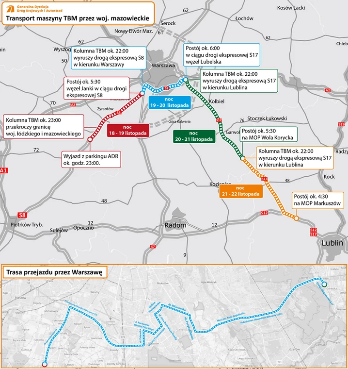 Transport maszyny przez Warszawę i Mazowsze