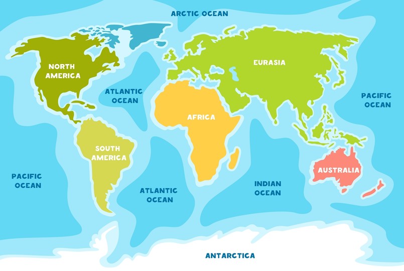 quiz geografia geograficzny mapa świata stolice Vector,Map,Of,The,World,In,Cartoon,Style,,Continents,And