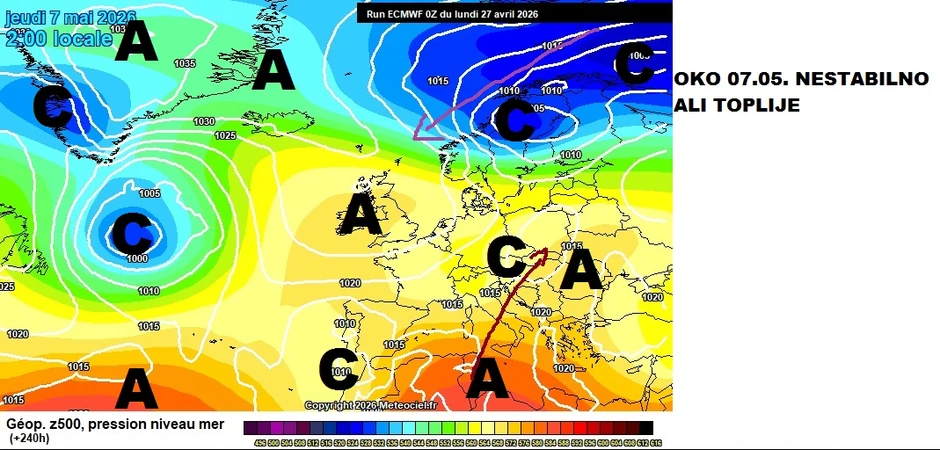 Oko 7. maja nestabilno ali toplije