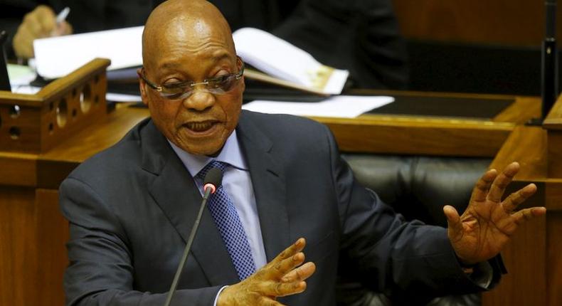 South Africa's President Jacob Zuma answers questions at Parliament in Cape Town, in this picture taken March 17, 2016. 