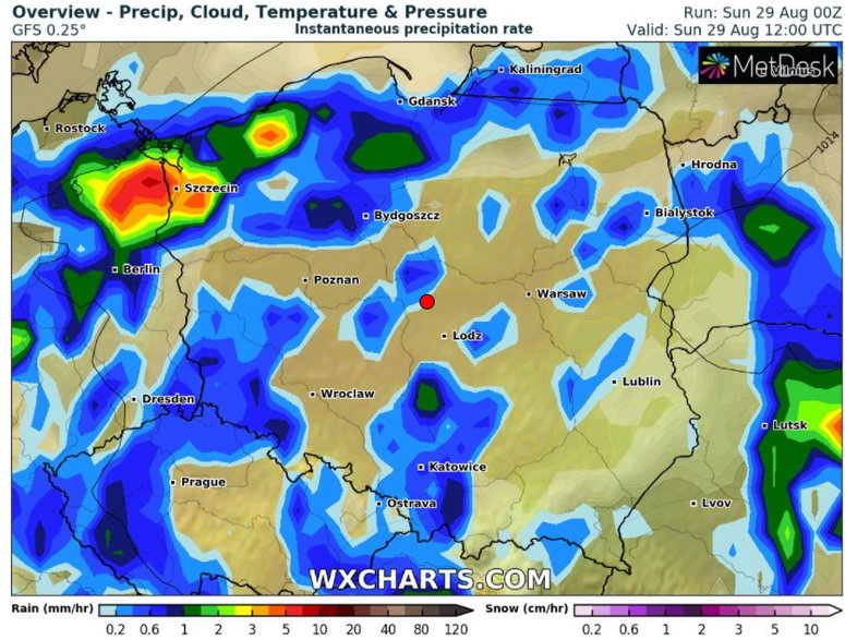 Deszcz i burze w większości kraju w niedzielę, 29 sierpnia