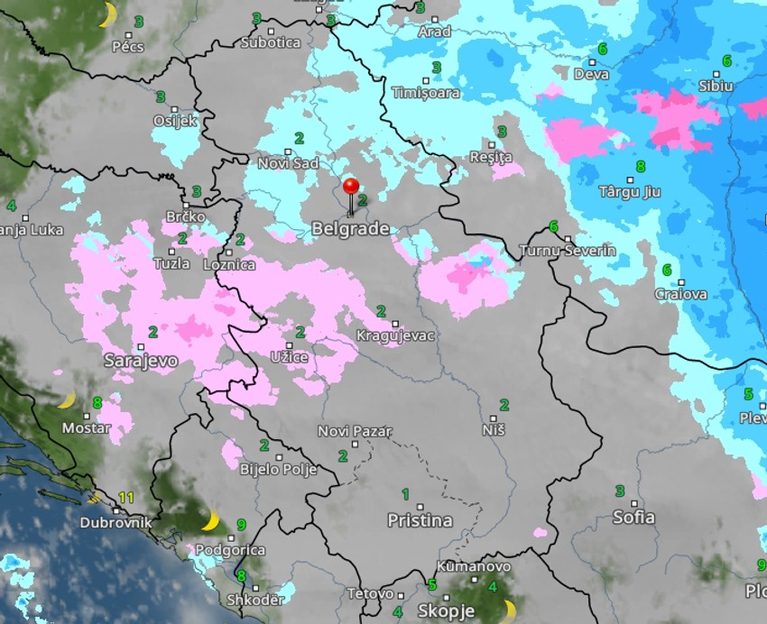 Kretanje padavina danas u 18 časova 