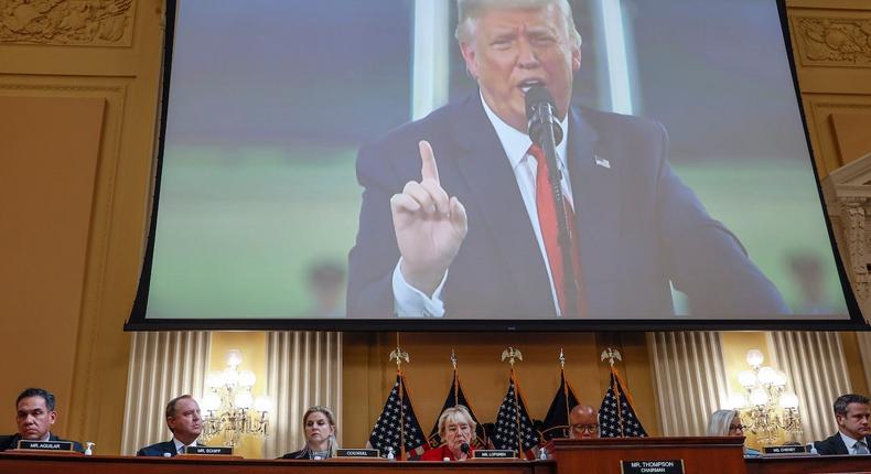 Video of former President Donald Trump is played during a hearing by the Select Committee in Washington, DC, on June 13, 2022.